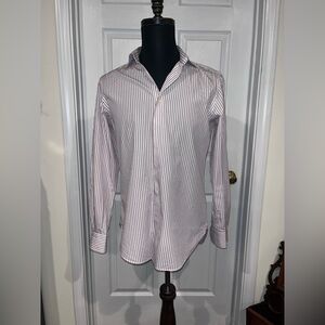 Boggi Milano White and Red Striped Dress Shirt 40 15 3/4 Slim